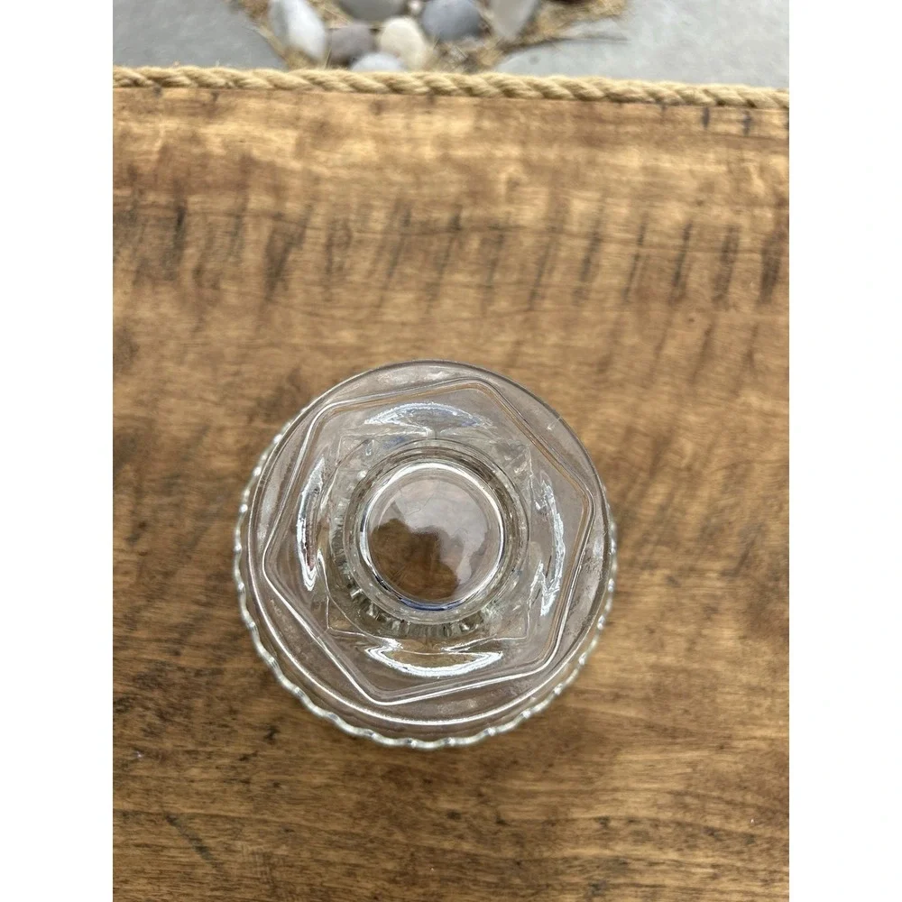 Vintage Clear Pressed Glass Footed Compote Starburst Daisy Candy Dish 5